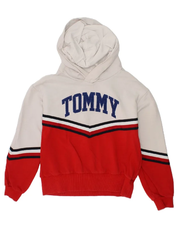 men's comfortable casual hoodies -TOMMY HILFIGER Boys Graphic Hoodie Jumper 11-12 Years White Colourblock