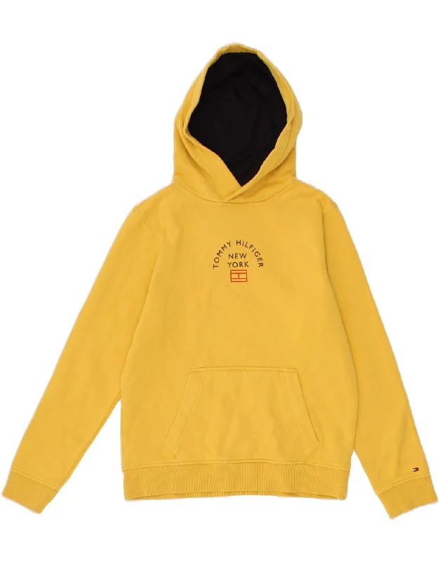 men's cozy fleece sweatshirts -TOMMY HILFIGER Boys Graphic Hoodie Jumper 12-13 Years Yellow