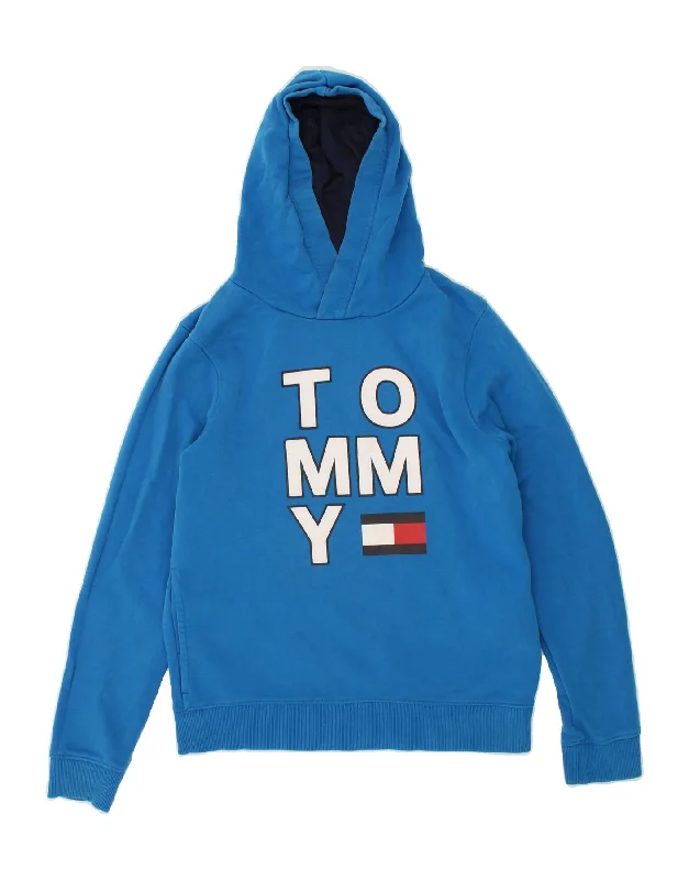 men's versatile hoodies -TOMMY HILFIGER Boys Graphic Hoodie Jumper 15-16 Years Blue Cotton