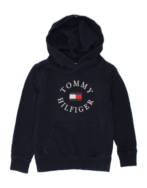 men's hoodie for school wear -TOMMY HILFIGER Boys Graphic Hoodie Jumper 5-6 Years  Navy Blue Cotton