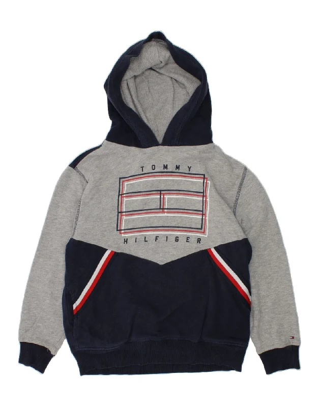 men's graphic sweatshirts with hoods -TOMMY HILFIGER Boys Graphic Hoodie Jumper 8-9 Years Small Navy Blue