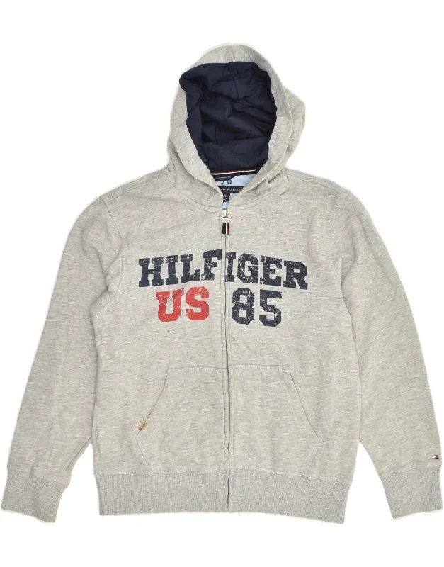 men's wool sweater vests -TOMMY HILFIGER Boys Graphic Zip Hoodie Sweater 12-13 Years Medium Grey