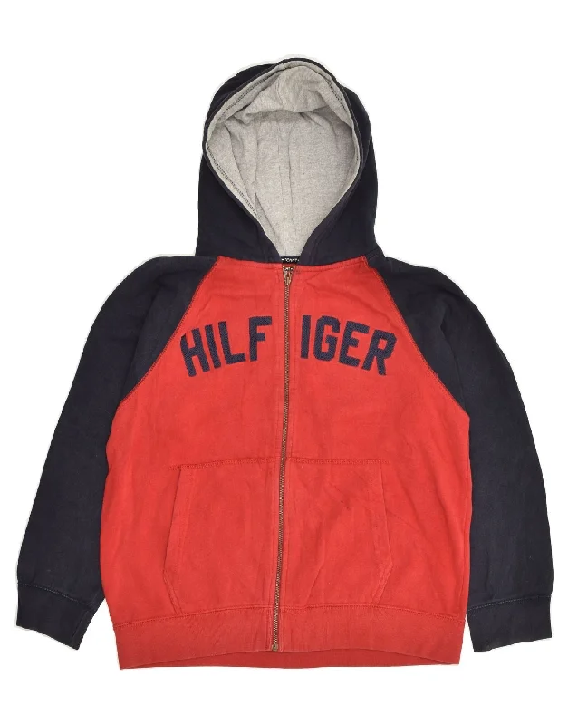 men's elegant cardigans -TOMMY HILFIGER Boys Graphic Zip Hoodie Sweater 13-14 Years Small Red