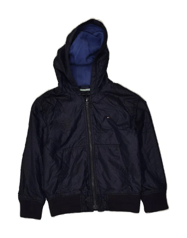 men's warm parkas for winter -TOMMY HILFIGER Boys Hooded Bomber Jacket 5-6 Years Navy Blue Nylon