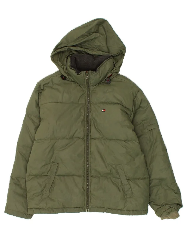 men's everyday jackets -TOMMY HILFIGER Boys Hooded Padded Jacket 15-16 Years XL Green Nylon