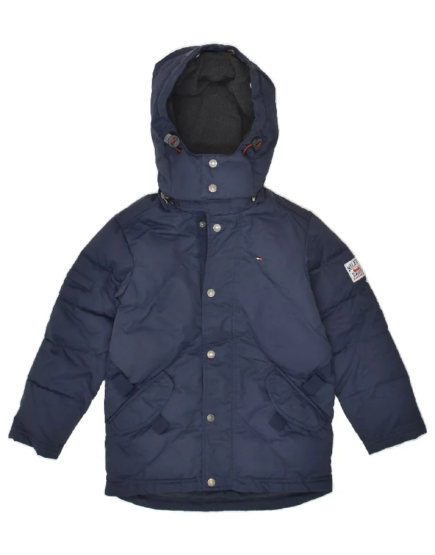 men's slim-fit jackets for work -TOMMY HILFIGER Boys Hooded Padded Jacket 4-5 Years Medium Navy Blue Nylon