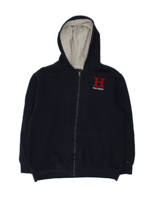 men's warm sweaters for winter -TOMMY HILFIGER Boys Tall Zip Hoodie Sweater 15-16 Years XL Navy Blue