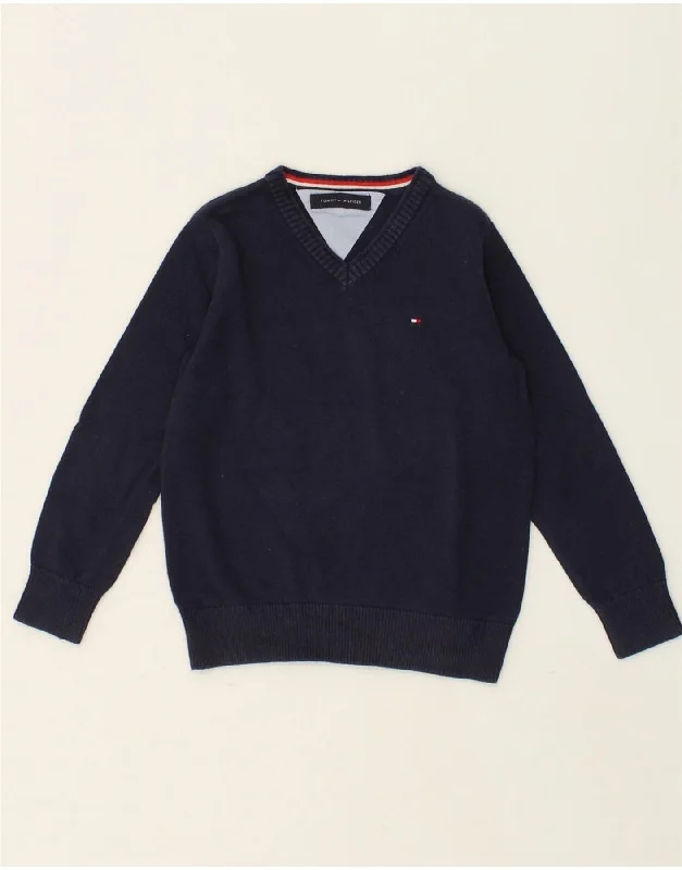 men's knit cardigans -TOMMY HILFIGER Boys V-Neck Jumper Sweater 3-4 Years Navy Blue Cotton