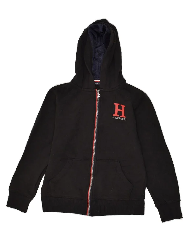 men's premium knit sweaters -TOMMY HILFIGER Boys Zip Hoodie Sweater 8-9 Years Black Cotton