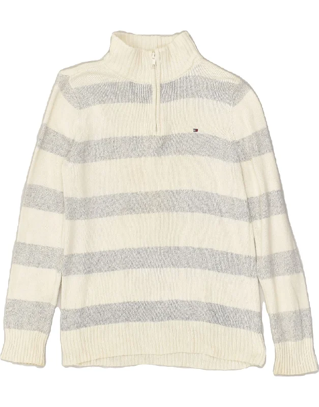 men's luxurious sweaters -TOMMY HILFIGER Boys Zip Neck Jumper Sweater 12-13 Years Medium  White