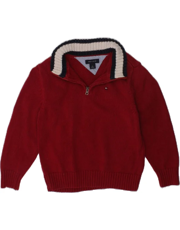 men's slim-fit sweaters -TOMMY HILFIGER Boys Zip Neck Jumper Sweater 2-3 Years Red Cotton