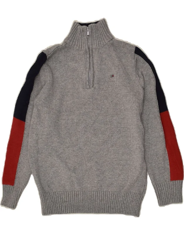 men's cotton sweaters -TOMMY HILFIGER Boys Zip Neck Jumper Sweater 8-9 Years Small  Grey