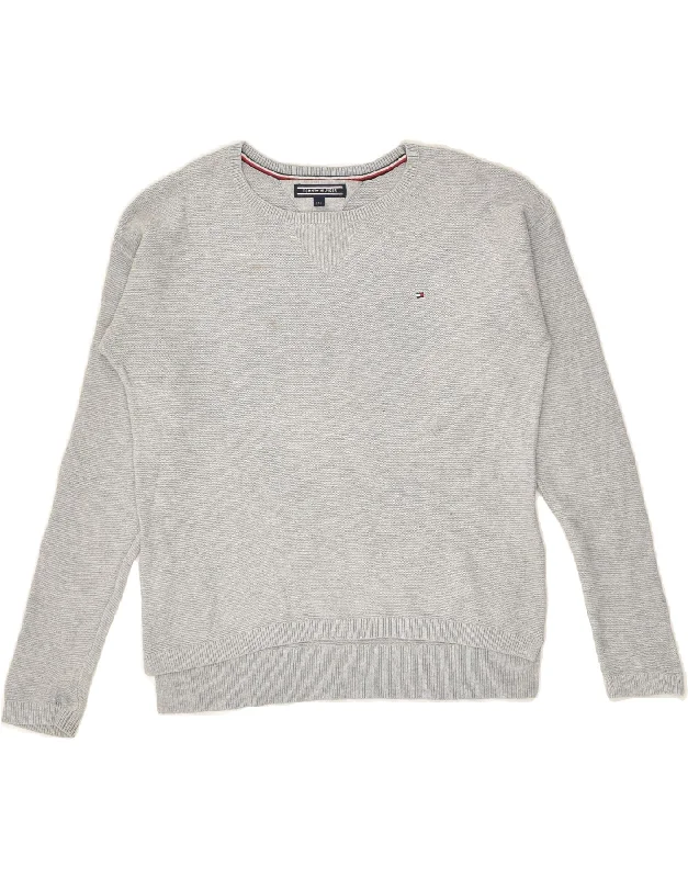 men's winter sweaters -TOMMY HILFIGER Girls Crew Neck Jumper Sweater 9-10 Years Grey Cotton