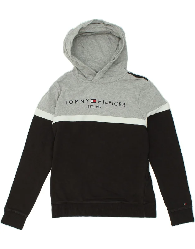 men's hoodie sweatshirt -TOMMY HILFIGER Girls Graphic Hoodie Jumper 13-14 Years Black Colourblock