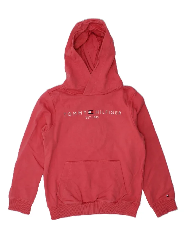 men's hoodie for cold weather -TOMMY HILFIGER Girls Graphic Hoodie Jumper 7-8 Years Pink Cotton