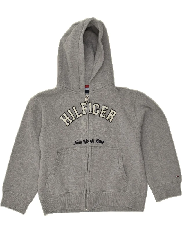 men's formal sweaters -TOMMY HILFIGER Girls New York Graphic Zip Hoodie Sweater 9-10 Years Grey