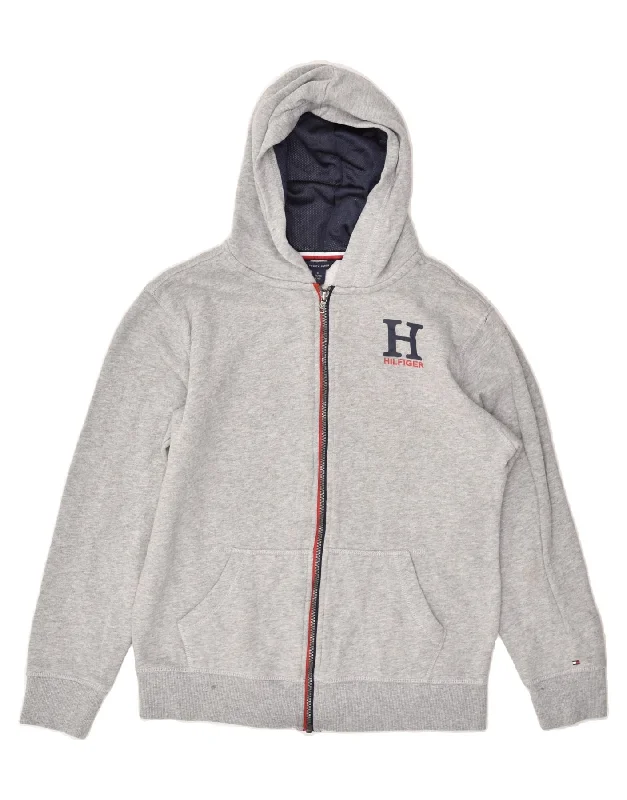 men's lightweight pullover sweaters -TOMMY HILFIGER Girls Zip Hoodie Sweater 15-16 Years XL Grey Cotton