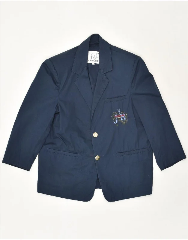 men's winter coats with fur -TRUSSARDI Boys 2 Button Blazer Jacket 12-13 Years Navy Blue Cotton