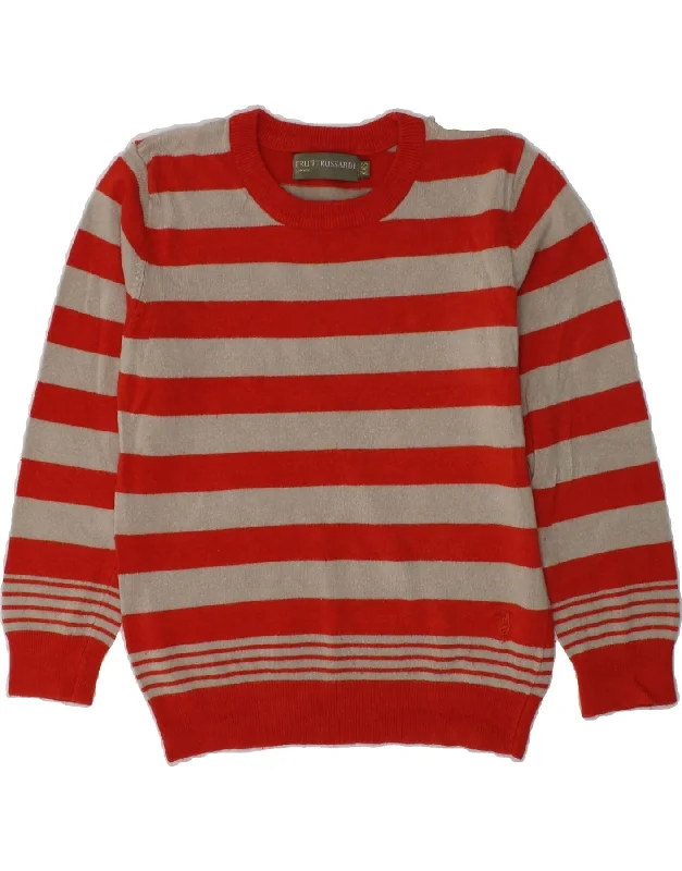 men's cashmere blend sweaters -TRUSSARDI Boys Crew Neck Jumper Sweater 3-4 Years 2XS Red Striped Cotton