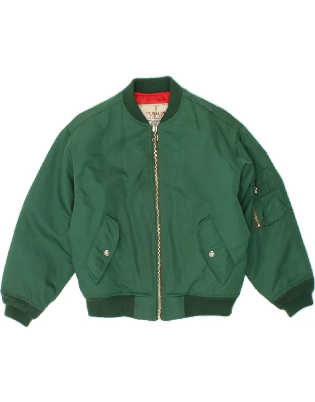 men's softshell jackets -TRUSSARDI JUNIOR Boys Graphic Bomber Jacket 11-12 Years Green Nylon