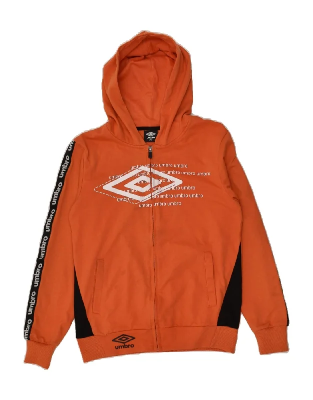 men's soft knit sweaters -UMBRO Boys Graphic Zip Hoodie Sweater 13-14 Years Medium Orange Cotton