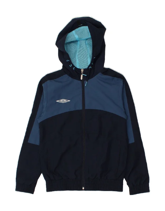 men's fashionable winter jackets -UMBRO Boys Hooded Rain Jacket 7-8 Years medium Navy Blue Colourblock