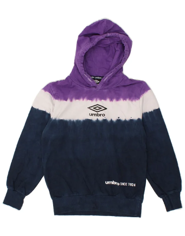 men's athletic hoodies -UMBRO Girls Graphic Hoodie Jumper 9-10 Years Medium Navy Blue Colourblock