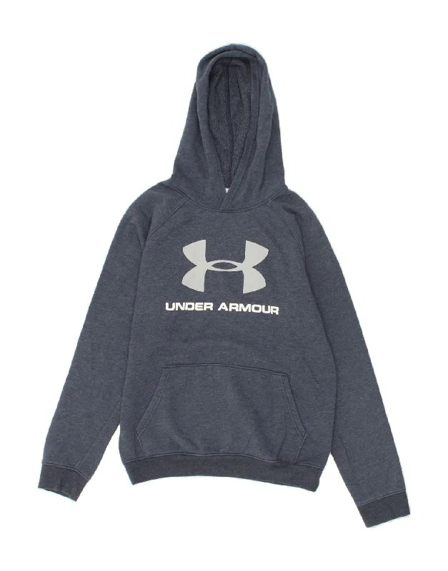 men's trendy oversized hoodies -UNDER ARMOUR Boys Cold Gear Graphic Hoodie Jumper 13-14 Years XL Navy Blue