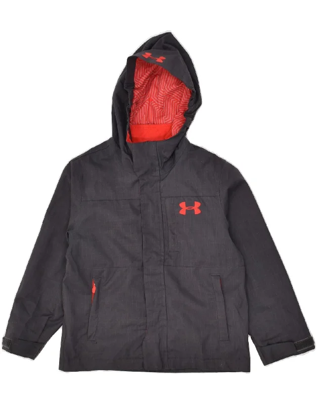 men's parkas -UNDER ARMOUR Boys Cold Gear Hooded Windbreaker Jacket 6-7 Years XS Grey