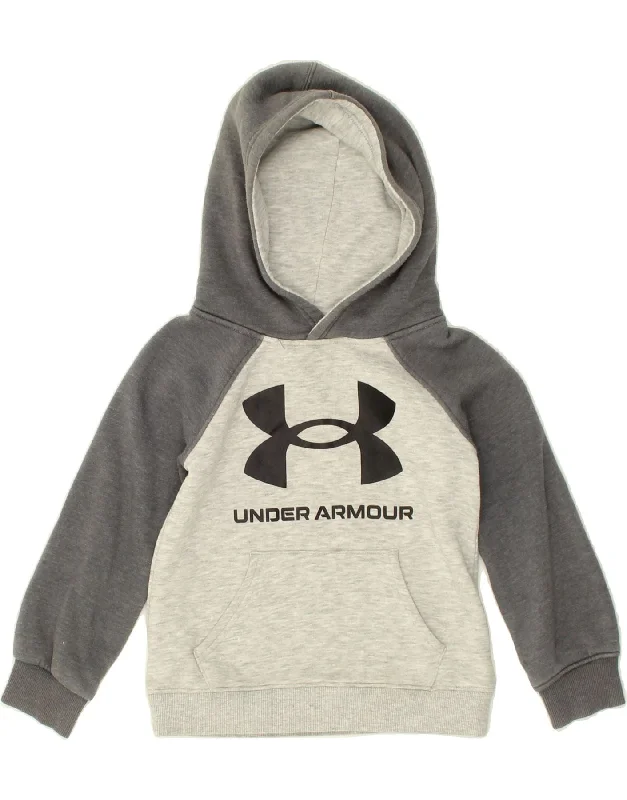 men's thick hoodies for winter -UNDER ARMOUR Boys Graphic Hoodie Jumper 3-4 Years Grey Colourblock Cotton