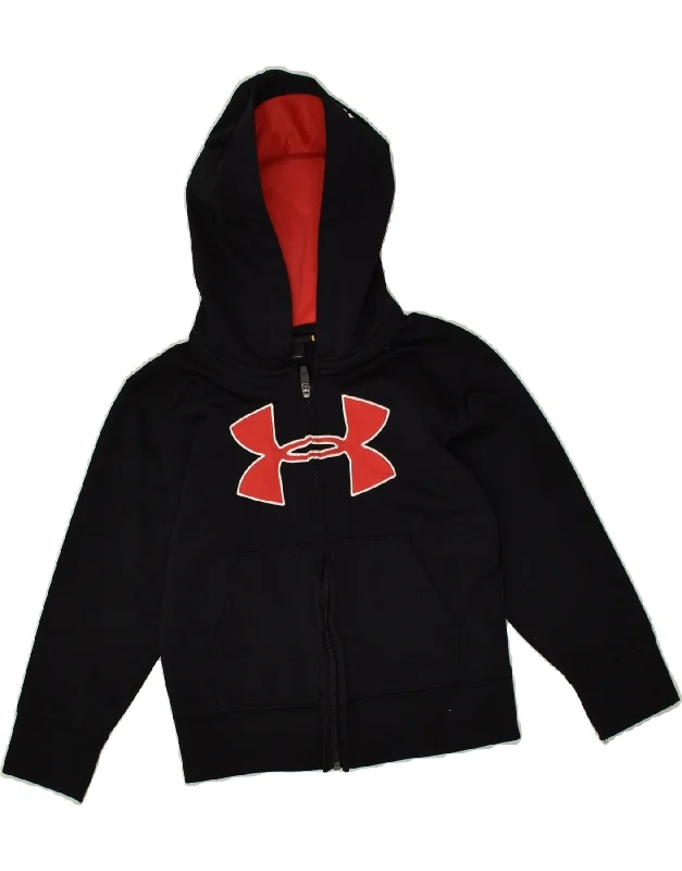 men's cozy sweaters -UNDER ARMOUR Boys Graphic Zip Hoodie Sweater 4-5 Years Black Polyester