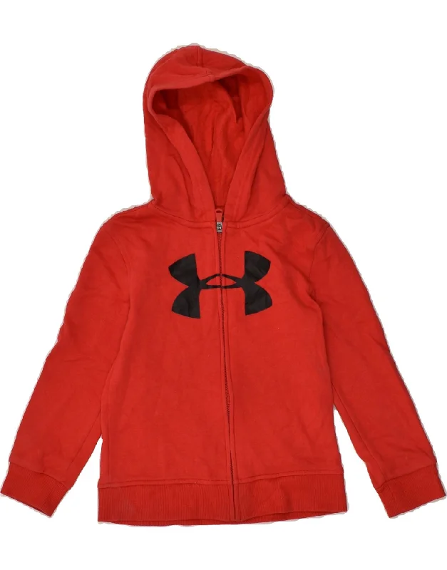 men's casual pullover sweaters -UNDER ARMOUR Boys Graphic Zip Hoodie Sweater 5-6 Years Red Cotton