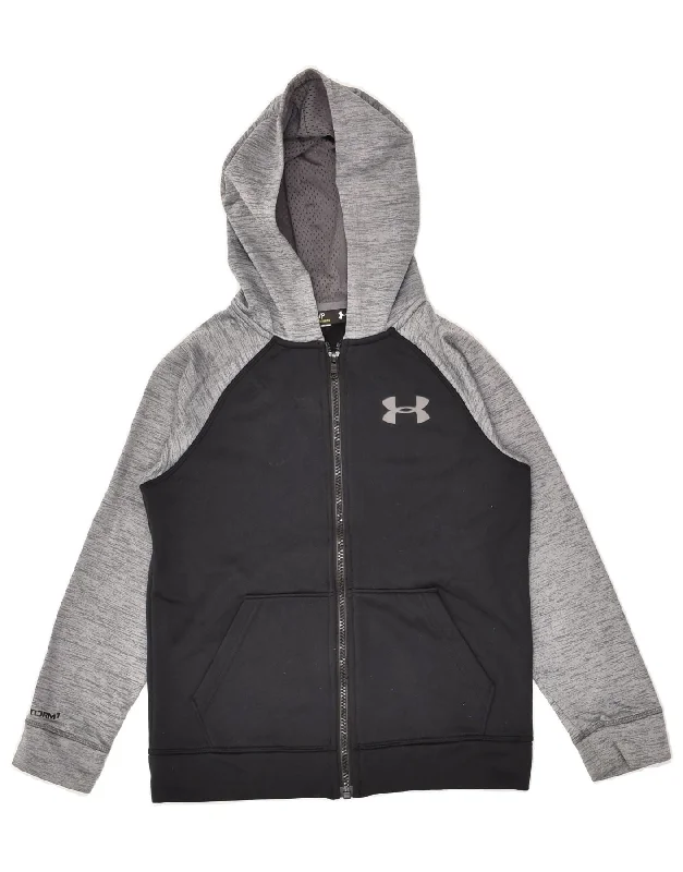 men's outdoor cashmere sweaters -UNDER ARMOUR Boys Graphic Zip Hoodie Sweater 7-8 Years Small Black