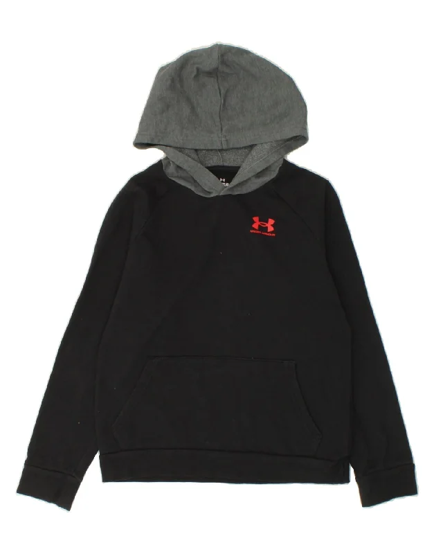 men's oversized sweatshirt hoodies -UNDER ARMOUR Boys Hoodie Jumper 11-12 Years Large  Black Colourblock