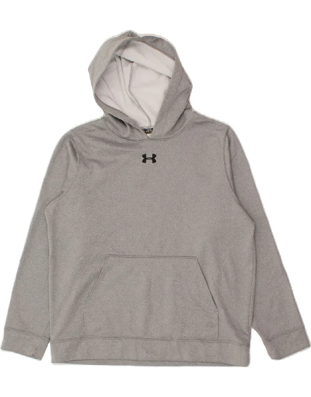 men's hoodie for snowboarding -UNDER ARMOUR Boys Loose Fit Hoodie Jumper 11-12 Years Large Grey Polyester