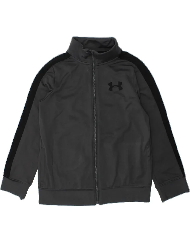 men's fashionable jackets -UNDER ARMOUR Boys Tracksuit Top Jacket 7-8 Years Small Grey Colourblock