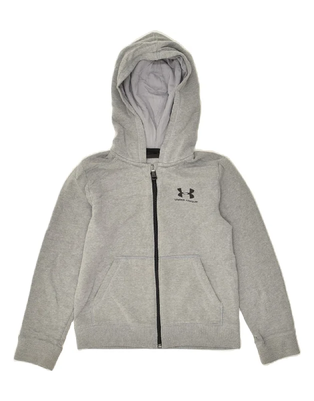 men's comfortable wool sweaters -UNDER ARMOUR Boys Zip Hoodie Sweater 8-9 Years Small Grey Cotton