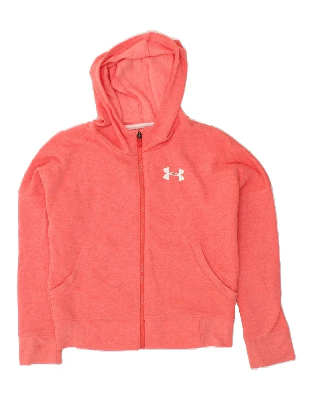 men's chunky sweaters -UNDER ARMOUR Girls Graphic Zip Hoodie Sweater 11-12 Years Large  Pink