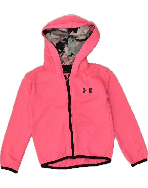 men's chunky knit sweaters -UNDER ARMOUR Girls Zip Hoodie Sweater 4-5 Years Pink Polyester