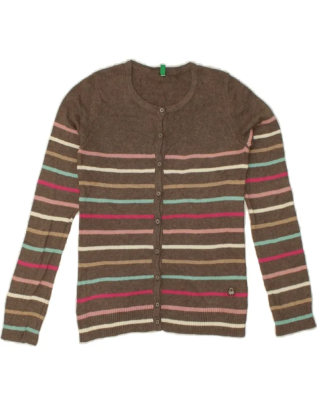 men's ribbed cardigans -UNITED COLORS OF BENETTON Girls Cardigan Sweater 11-12 Years Brown Striped