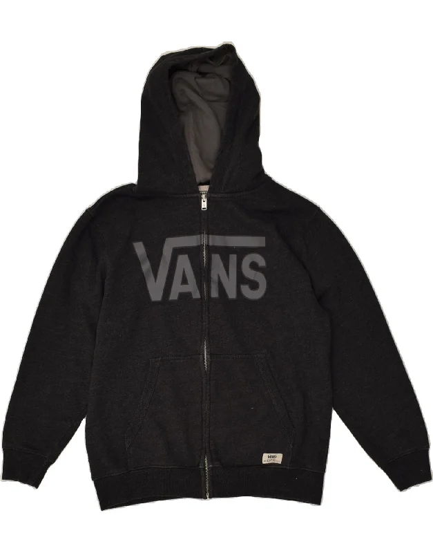 men's sweater for layering -VANS Boys Graphic Zip Hoodie Sweater 15-16 Years Large Grey Cotton