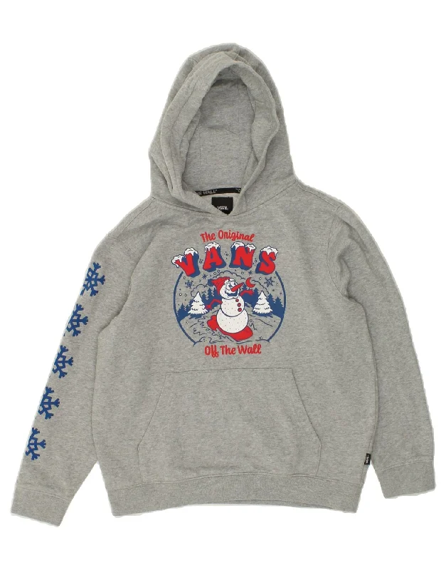 men's graphic design hoodie sweatshirts -VANS Girls Graphic Hoodie Jumper 10-11 Years Medium Grey Cotton Christmas