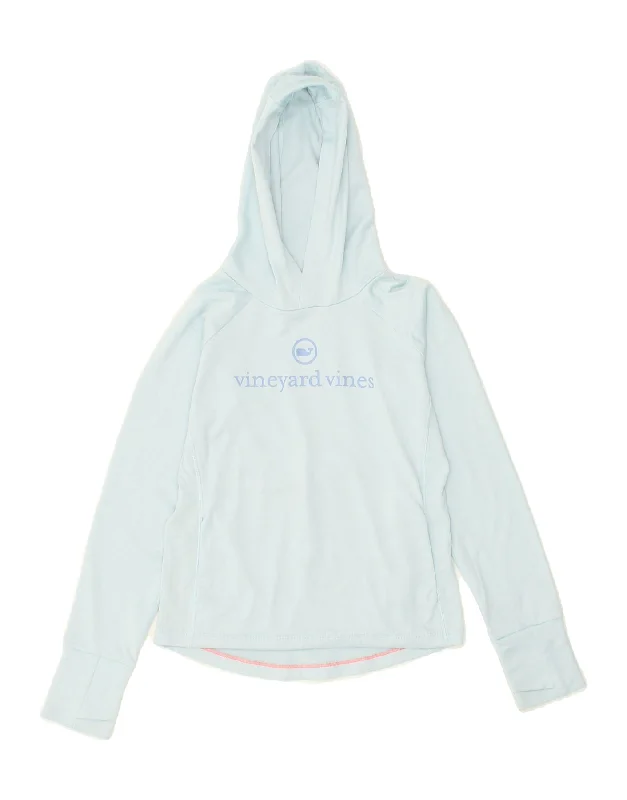 men's hoodie for fall season -VINEYARD VINES Girls Graphic Hoodie Jumper 10-11 Years Medium Blue