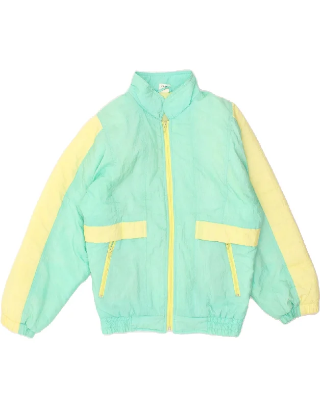 men's winter jackets with hood -VINTAGE Boys Bomber Jacket 14-15 Years Turquoise Colourblock Polyamide