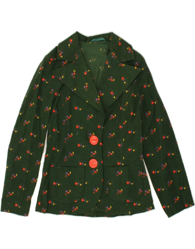 men's casual blazers -VINTAGE Girls Corduroy 2 Button Blazer Jacket 10-11 Years Green Floral