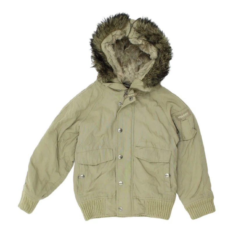 men's trench coats -Woolrich Boys Beige Quilted Faux Fur Parka Jacket | Vintage High End Designer