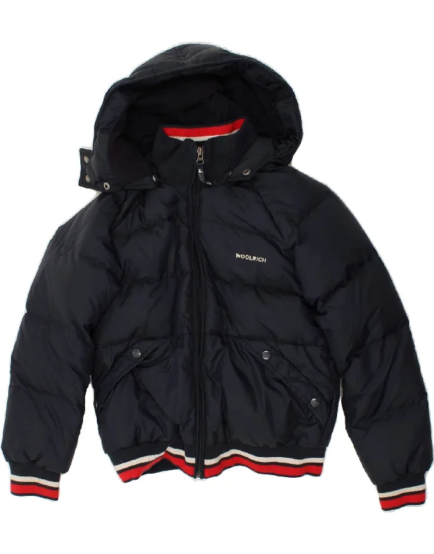 men's down-filled jackets -WOOLRICH Boys Graphic Hooded Padded Jacket 9-10 Years Navy Blue Nylon