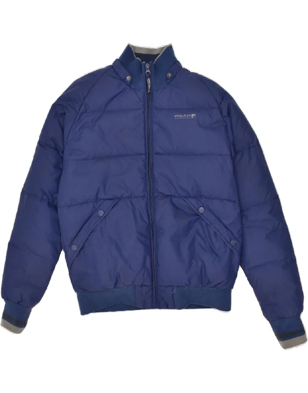 men's zip-up jackets -WOOLRICH Boys Graphic Padded Jacket 11-12 Years Navy Blue Nylon