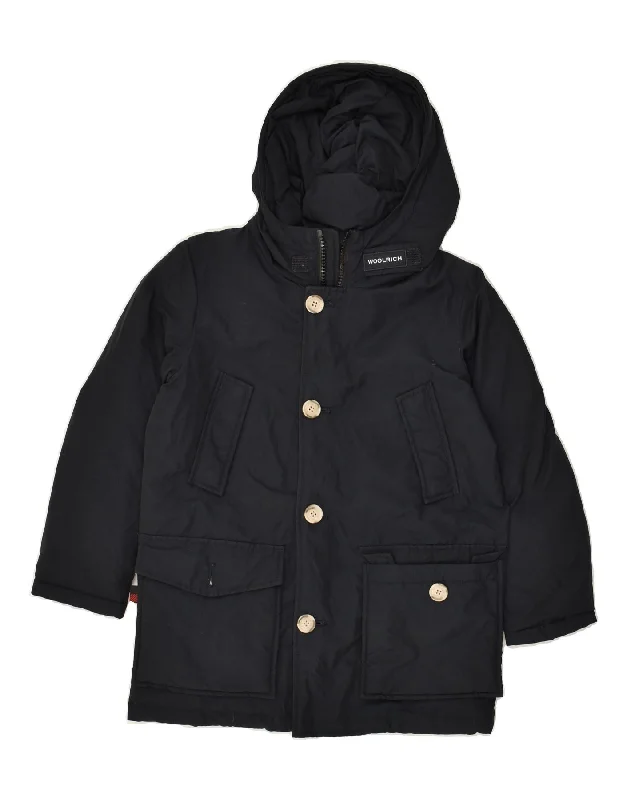 men's leather jackets -WOOLRICH Boys Hooded Utility Jacket 7-8 Years Black Cotton