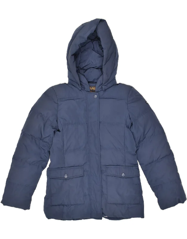 men's zip-up hooded jackets -WOOLRICH Girls Hooded Padded Jacket 11-12 Years Navy Blue Polyester